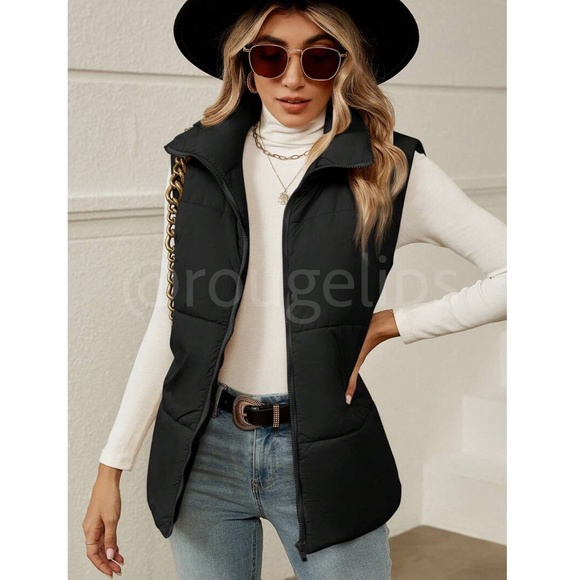 Black Puffer Vest Zip Up - Picture 2 of 7